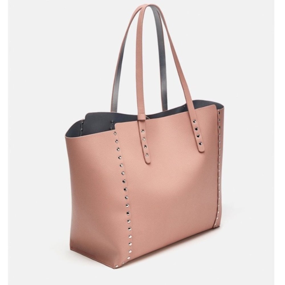 Zara Studded Reversible Tote / Shopper Bag w/Zipper Pouch NWOT